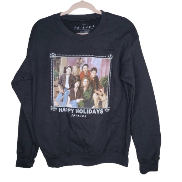 FRIENDS Sweatshirt Black Happy Holidays GIFT Crewneck Sz S - Picture 2 of 5
